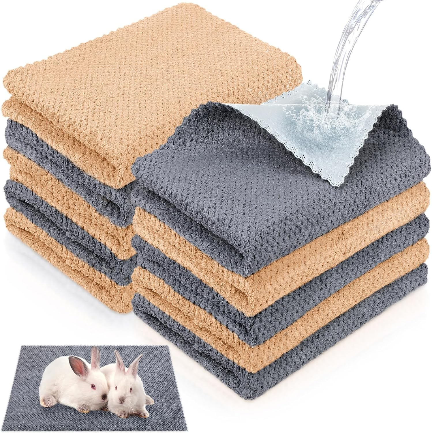 Vitalcozy 10 Pcs Waterproof Guinea Pig Pee Pad Guinea Pig Cat Dog Blankets Hamster Cage Liners Accessories Coral Fleece Small Animals Blankets Bedding Mats Sleep Pad Cover (Dark Green,12 X 12 Inch)