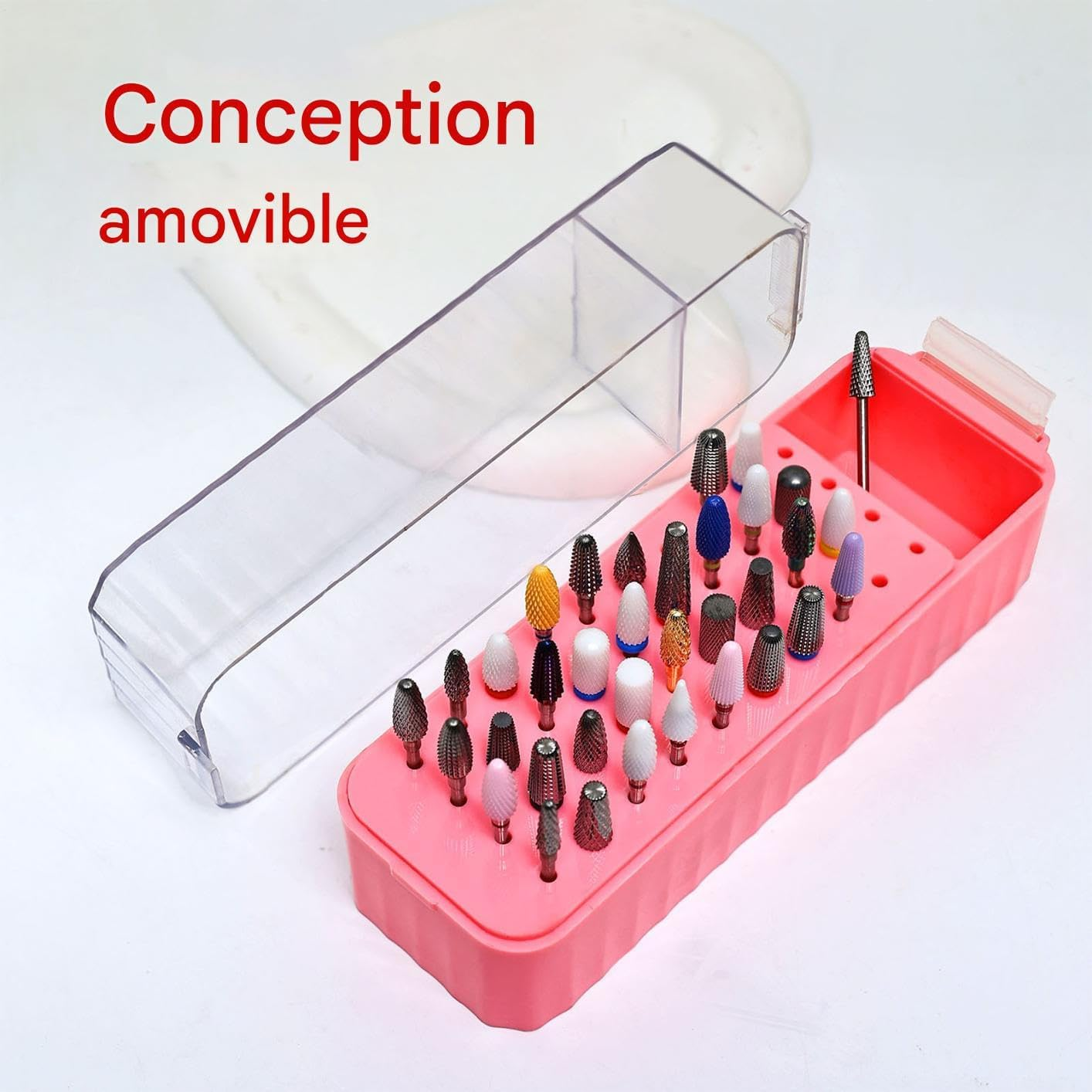 Nail Milling Cutter Case | 40 Holes Manicure Cutter Organizer | Dustproof Transparent Case with Lid for Cuticle Care and Manicure Pedicure at Home image number 1