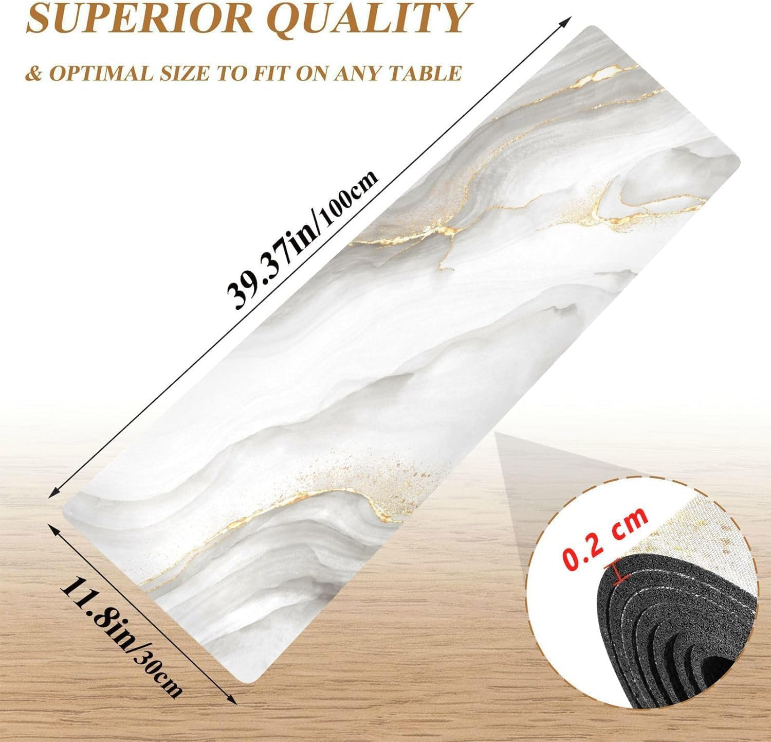 Thermo Heat Resistant Table Runner and Trivet for Hot Dishes - Waterproof Hot Plates to Protect Table and Countertop - Kitchen & Dining 350F Heat Protector 40" - White Golden Marble image number 2