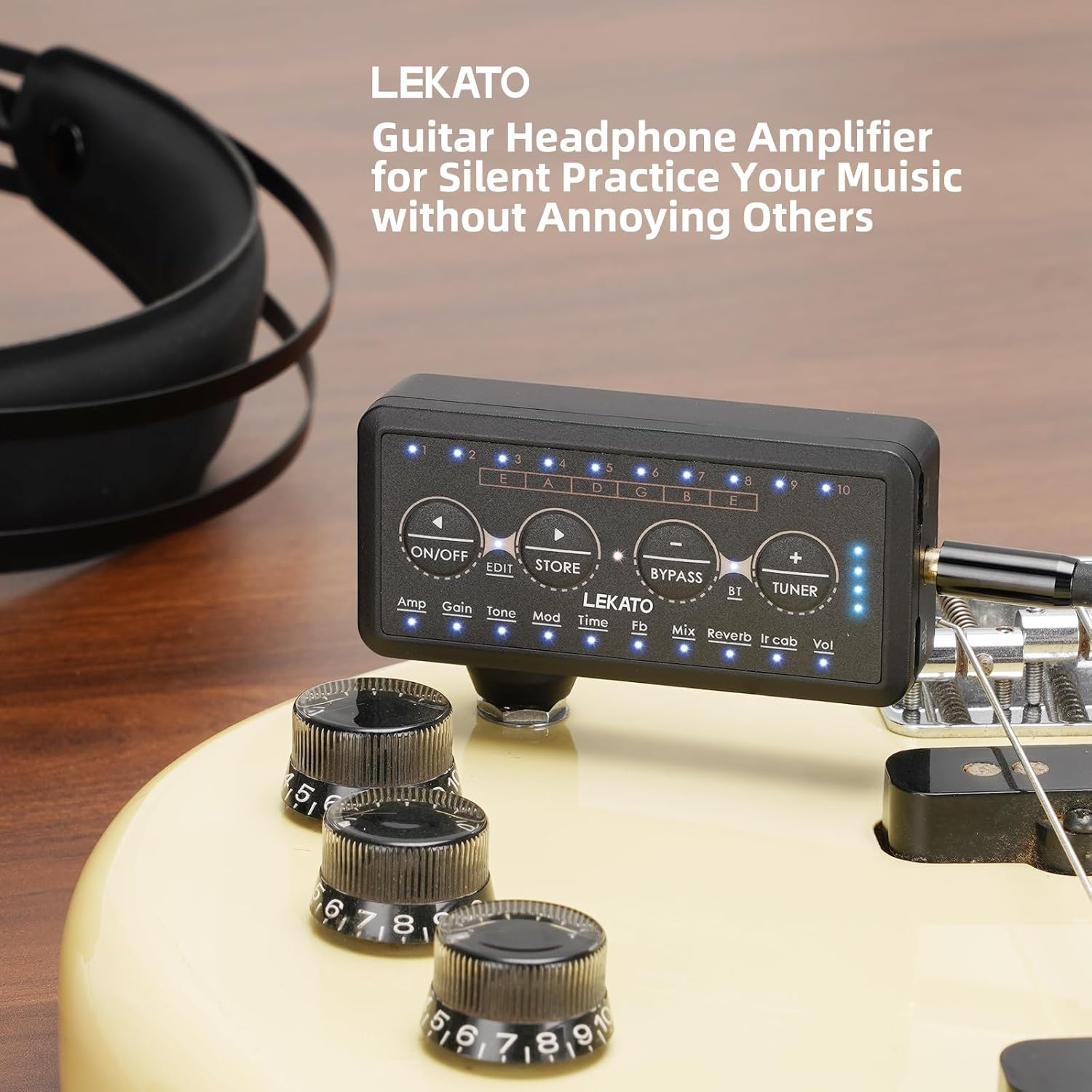 LEKATO Guitar Headphone Amp Rechargeable Micro Headphone Amplifier with Multi Effects - Amp Models, IR Loading, Tuner, Portable Bass Guitar Headphone Amplifier Delay Reverb Chorus Overdrive image number 6