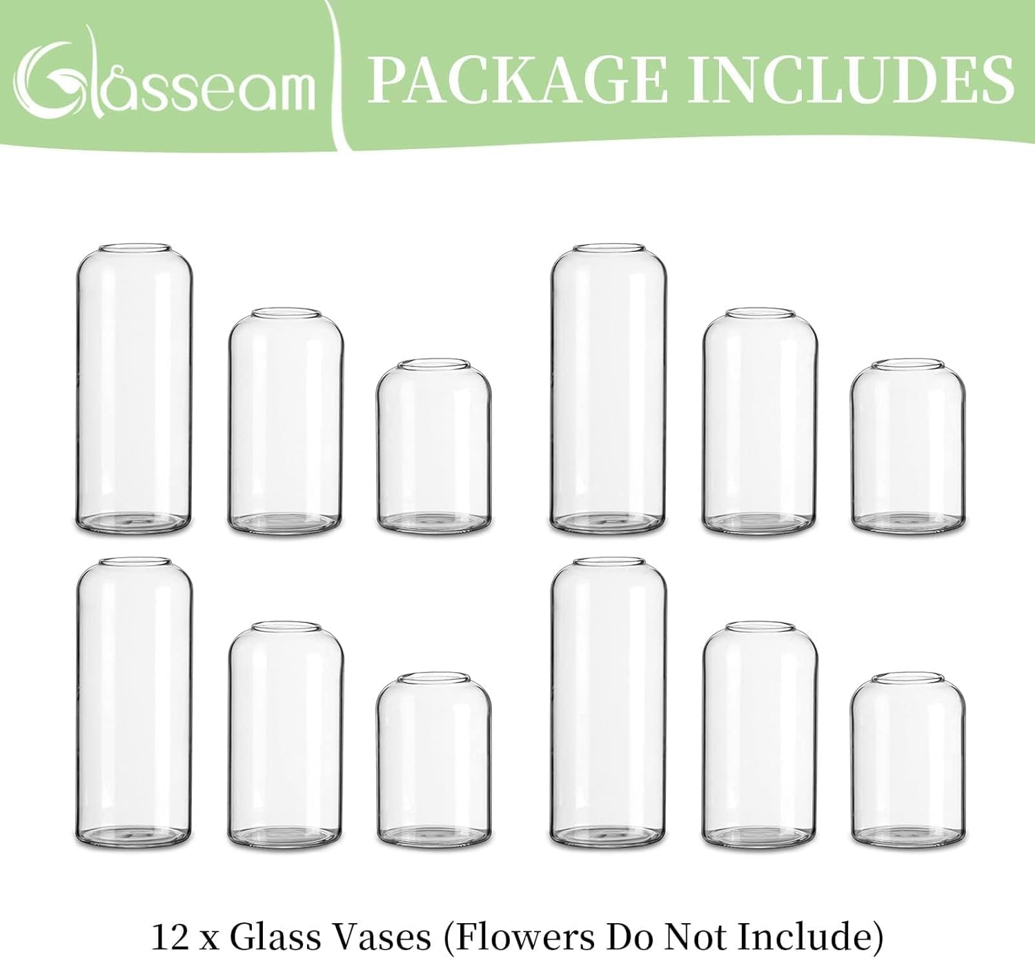 Glasseam Glass Bud Vases for Centerpieces - Clear Small Flower Vases, Set of 12, Handmade Modern Decorative Vases for Flowers, Wedding Centerpiece, Dining Table Decoration image number 5