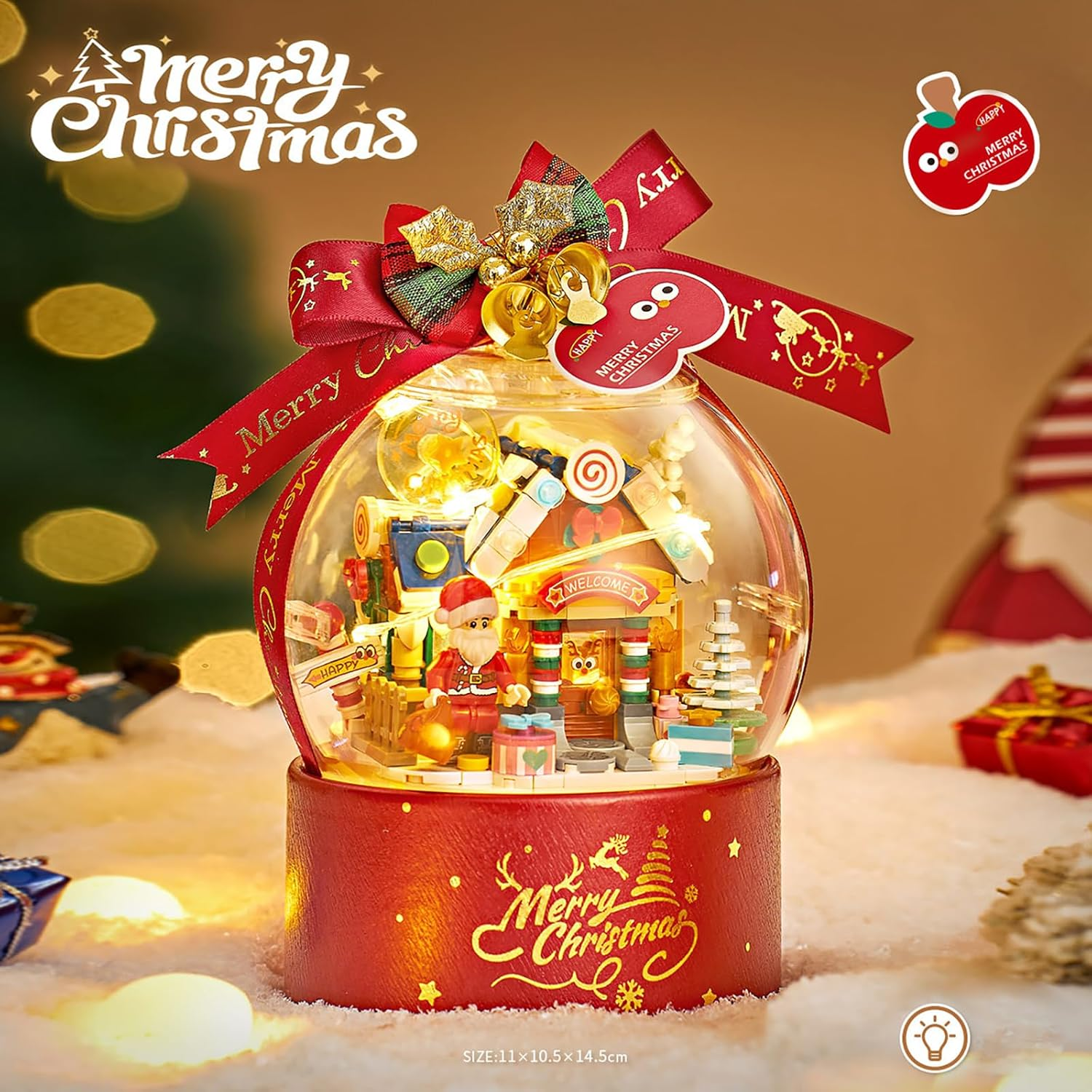 Christmas Snow Globe Building Kit &ndash; DIY Brick Set, 466-Piece Mini Blocks Holiday Decor, Santa Village Ornament for Home, Desk Decoration, Stocking Stuffer Gift (Winter Cottage) image number 6