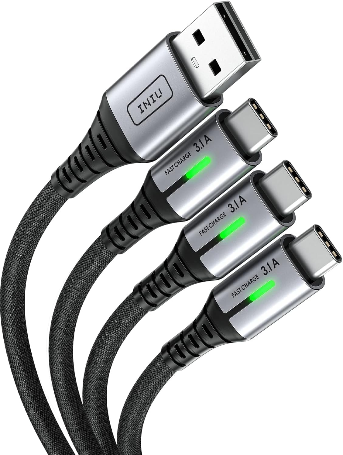 INIU USB C Charger Cable, 3Pack (0.5+2+2M) USB a to USB C Cable 3.1A Fast Charging, Zinc Alloy Braided Type C Cable for Samsung Galaxy S22 S21 S20 S10 S9 A12 Switch Huawei P30 Google Pixel Xiaomi Etc.