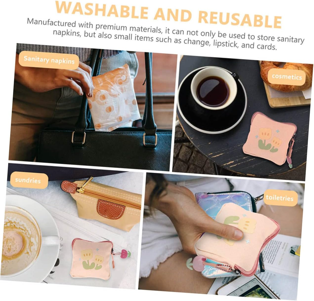 Healeved 6Pcs Sanitary Napkin Organizer Portable Period Bag Sanitary Pad Pouch Zipper Money Pouch Small Tampon Storage Bag for Travel Use image number 5