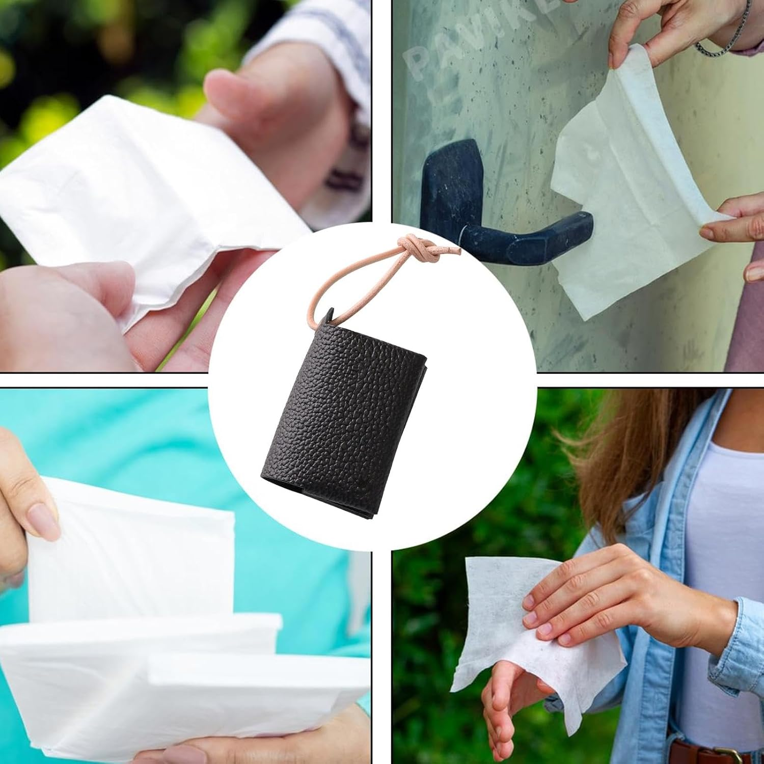 Face Paper Storage Bag - Travel Bag for Handkerchief, Paper Towel, PU Leather Case, Waterproof Important , Travel Bag, Tissue Bag, Portable Tissue Bag for Fa - Black image number 2