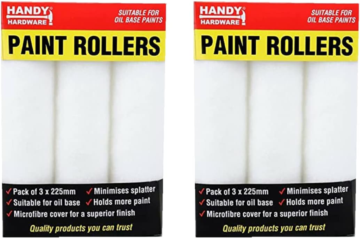 [6PCE] Handy Hardware Paint Roller Covers, 22.5Cm, All-Purpose Micro-Fiber, High Density & Shed-Resistant, Maximize Paint Retention, Perfect for Oil-Based Finishes