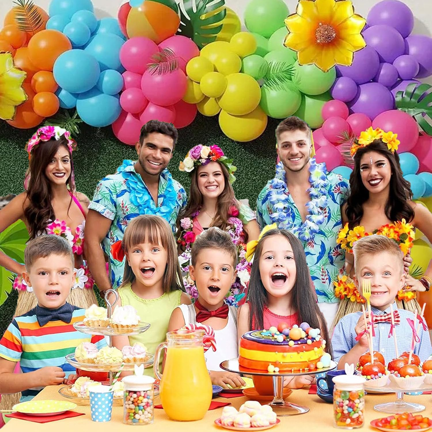 146Pcs Tropical Neon Balloon Arch, Summer Colorful Rainbow Pool Party Balloon for Hawaiian Beach Tropical Luau Pool Theme Birthday Party Decorations Flower Rainbow - Black image number 5