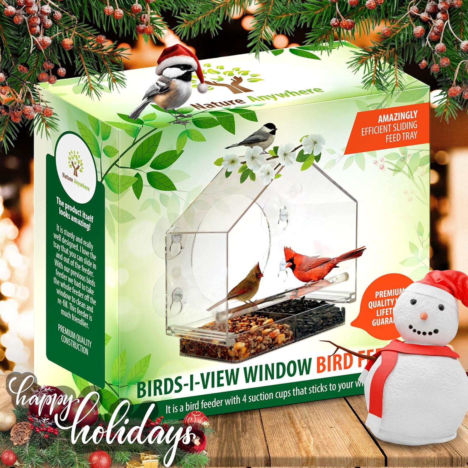Nature Anywhere Transparent Acrylic Window Bird Feeders for Outdoors - Enhanced Suction Grip, Bird Watching for Cats, Easy-To-Clean, Outdoor Birdhouse Feeder image number 1