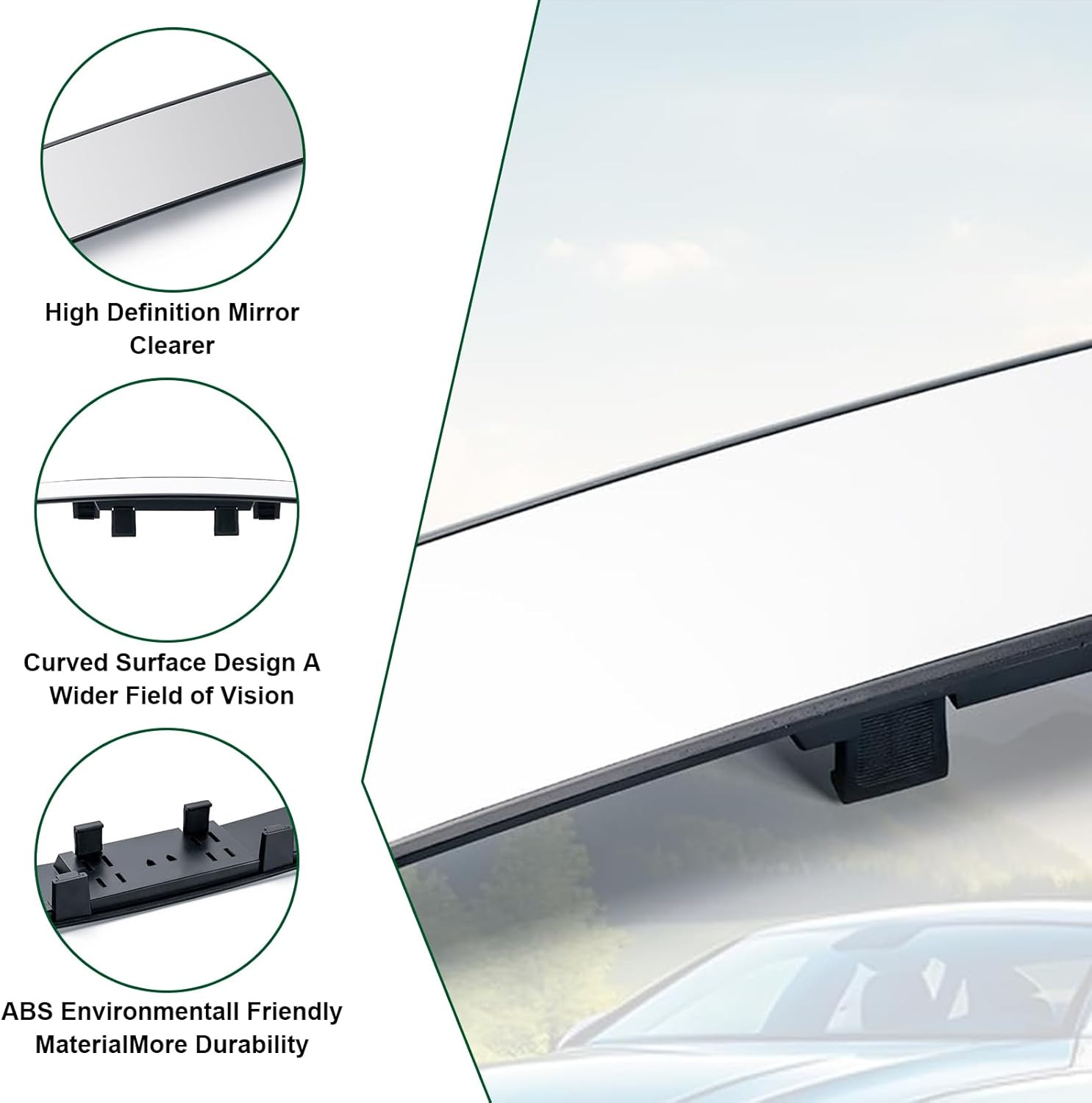 Velmoriah 12 Inch Panoramic Rear View Mirror &ndash; Convex Clip-On Wide Angle HD Mirror for Cars, Suvs & Trucks, Reduce Blind Spots, Universal Interior Fit, Anti-Glare, Clear Vision for Safer Driving image number 3