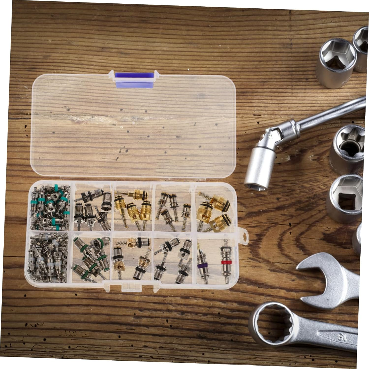 HAPINARY 102Pcs Automotive Air Conditioning Tire Valve Core Kit with Valve Core Tool and Adapter Set for Car Ac Line Repair and Tire Maintenance image number 3