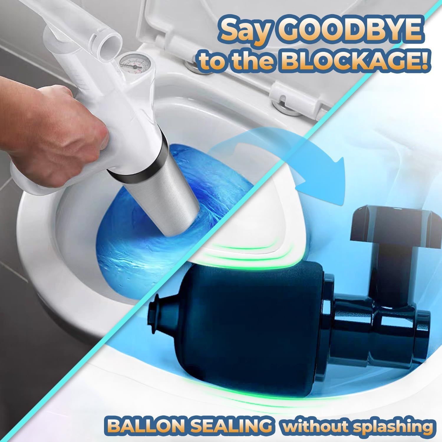 Toilet Plunger, Drain Clog Remover, High-Pressure Air Drain Blaster with Real-Time Barometer Powerful Drain Snake Sink Plunger Plumbing Tools, Plungers for Bathroom, Sink, Floor, Kitchen Clogged image number 1