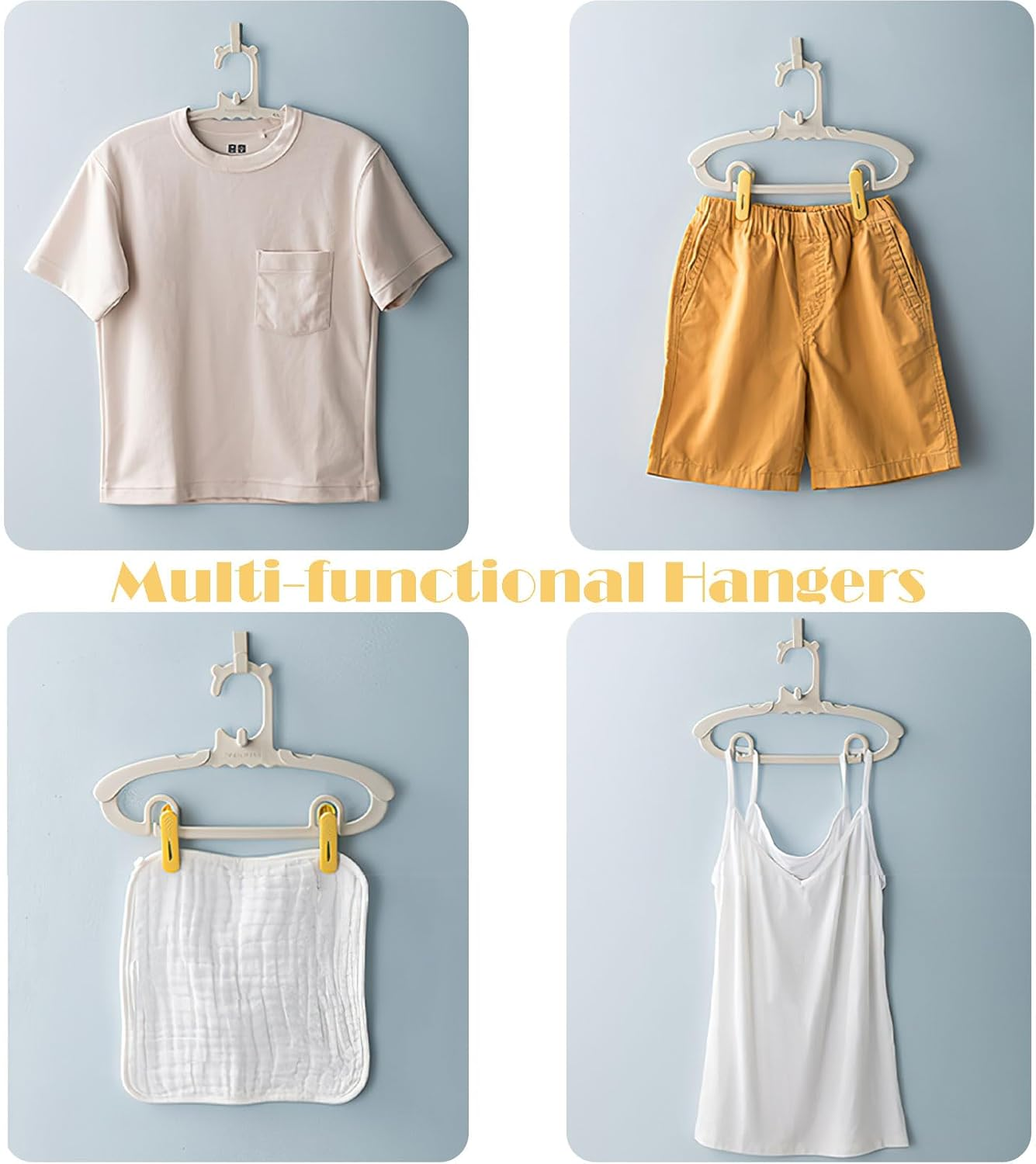 Hanger Clips and Hangers for Baby Kids Skirt Suit Pants Clothes Extendable and Adjustable Non-Slip Durable and Space-Saving Design (30 Hangers + 10 Clips) image number 4