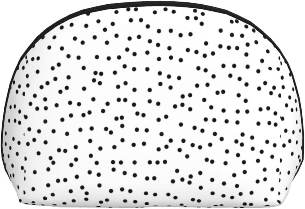 Coin Pouch Makeup Bags Set, 2 Piece Shell Shape Cosmetic Bag with Pockets for Daily Travel Handbag Lipstick Keys Toiletry, Personalized Polka Dot Black on White