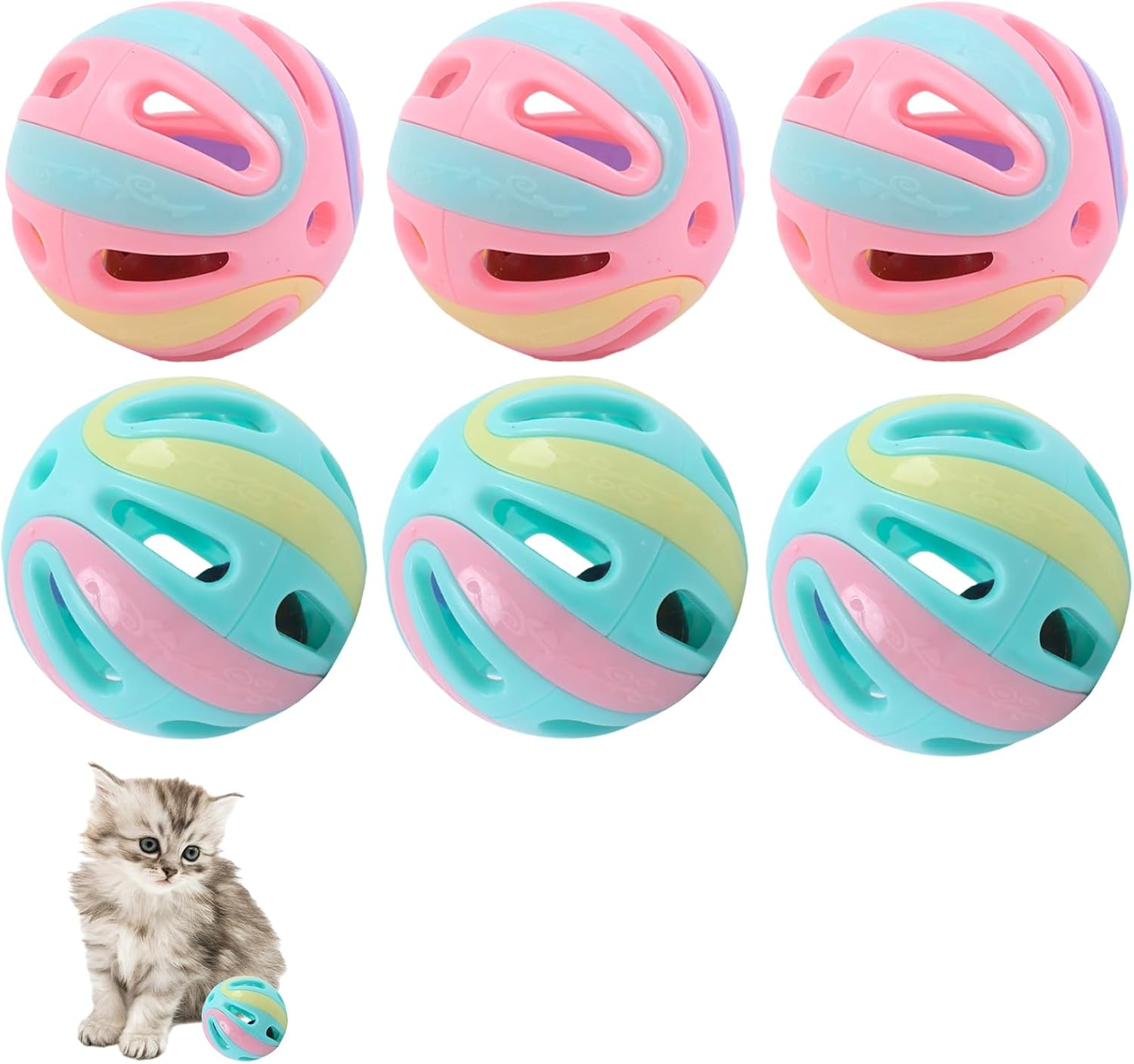 6Pcs Cat Toy Balls with Bell 8Cm Plastic Ball Cat Toys Jingle Bell Cat Toy Interactive Plastic Cat Toy Ball Large Cat Ball Pet Toys with Bell Kitten Activity Chase Pounce Play for Indoor Cats Kittens image number 3