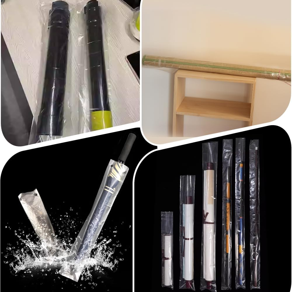 PH Pandahall 6&times;30 Inch 60 Pack Poster Bags, 2.3 Mil Long Open-Ended Plastic Sleeves Transparent Storage Poster Tube for Wigs, Posters, Popcorn, Blueprint, Narrow Items, Waterproof, 29.3X5.9'', Clear