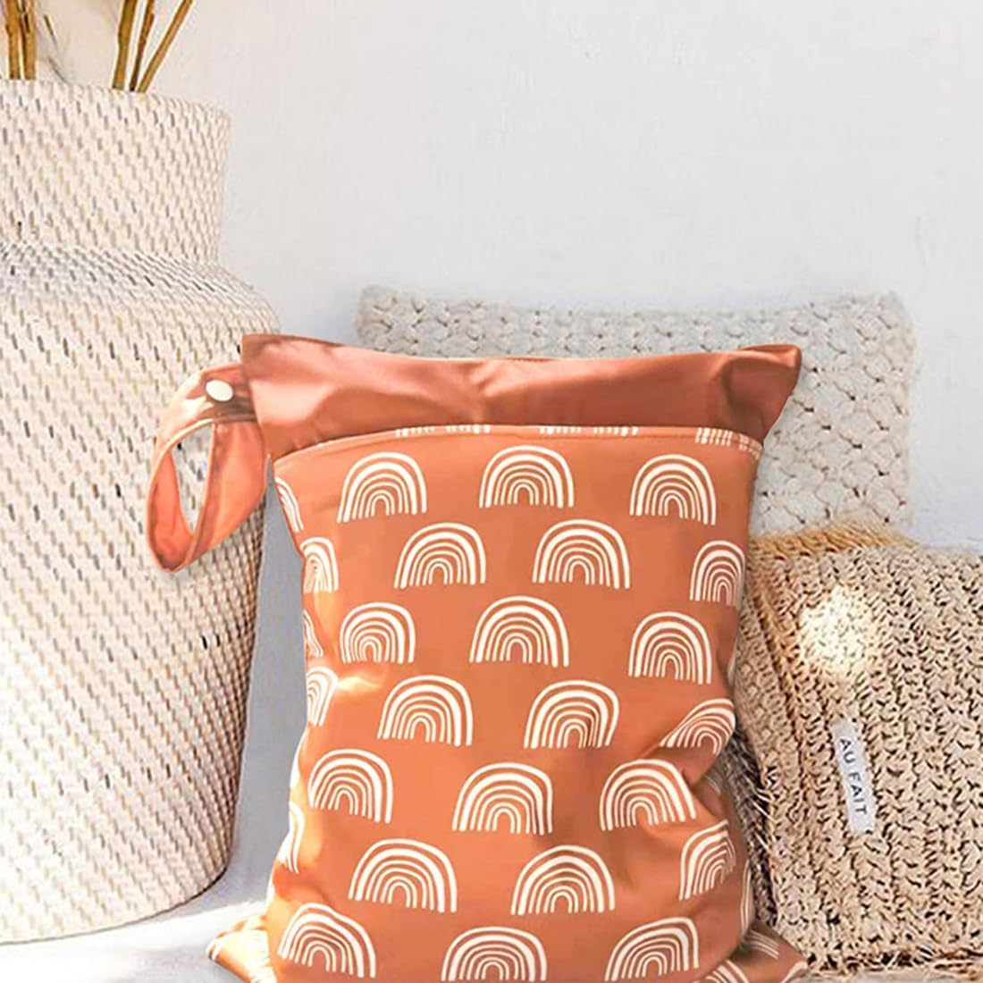 2 Pack Wet Dry Bags for Baby Cloth Diapers, Waterproof Nappy Bag Organizer, Reusable Wet Bag with Two Zippered Pockets Handle for Beach Pool Gym Stroller Yoga Toiletries Daycare Organizer image number 2