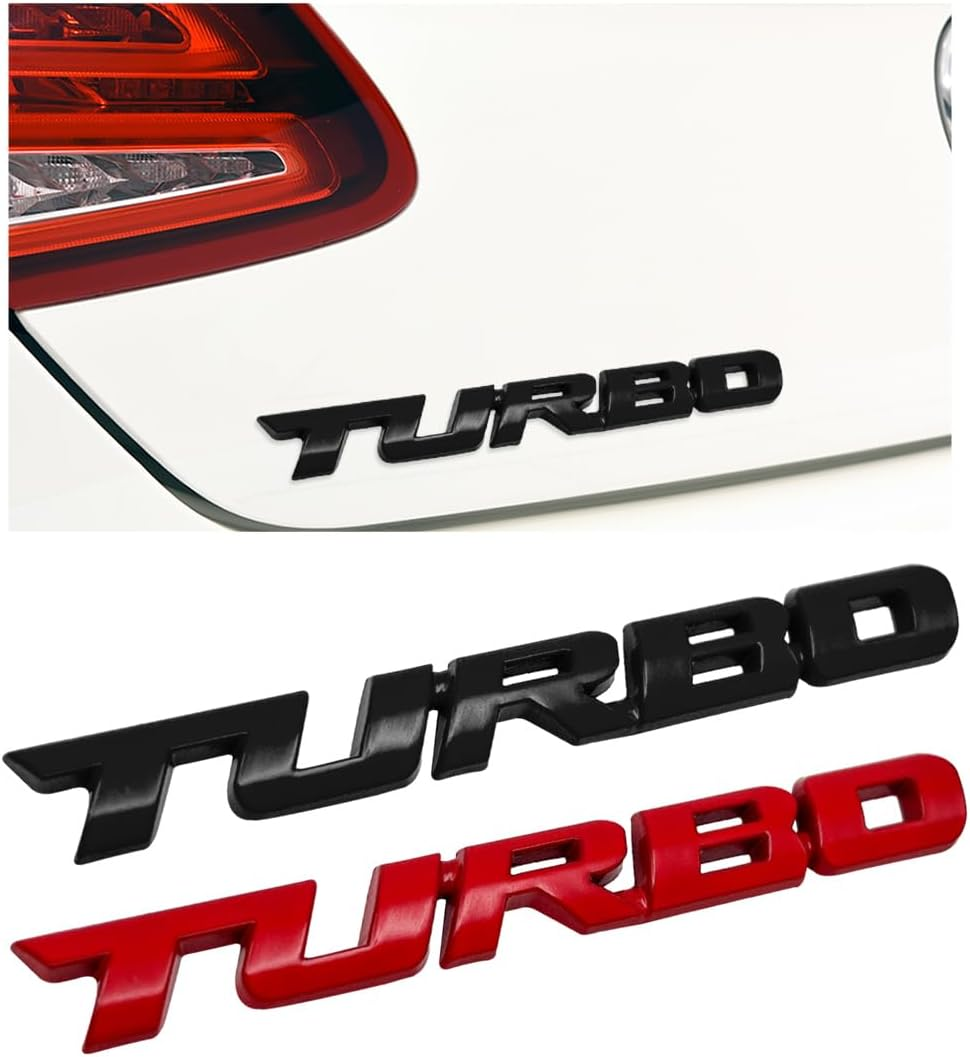 Gasedin Turbo Car Emblem, 3D Metal Emblem Badge Sticker with Turbo Letters, Self-Adhesive Turbo Vehicle Fender Rear Trunk Emblem Decal, Universal Car Accessories for Decor (Silver)