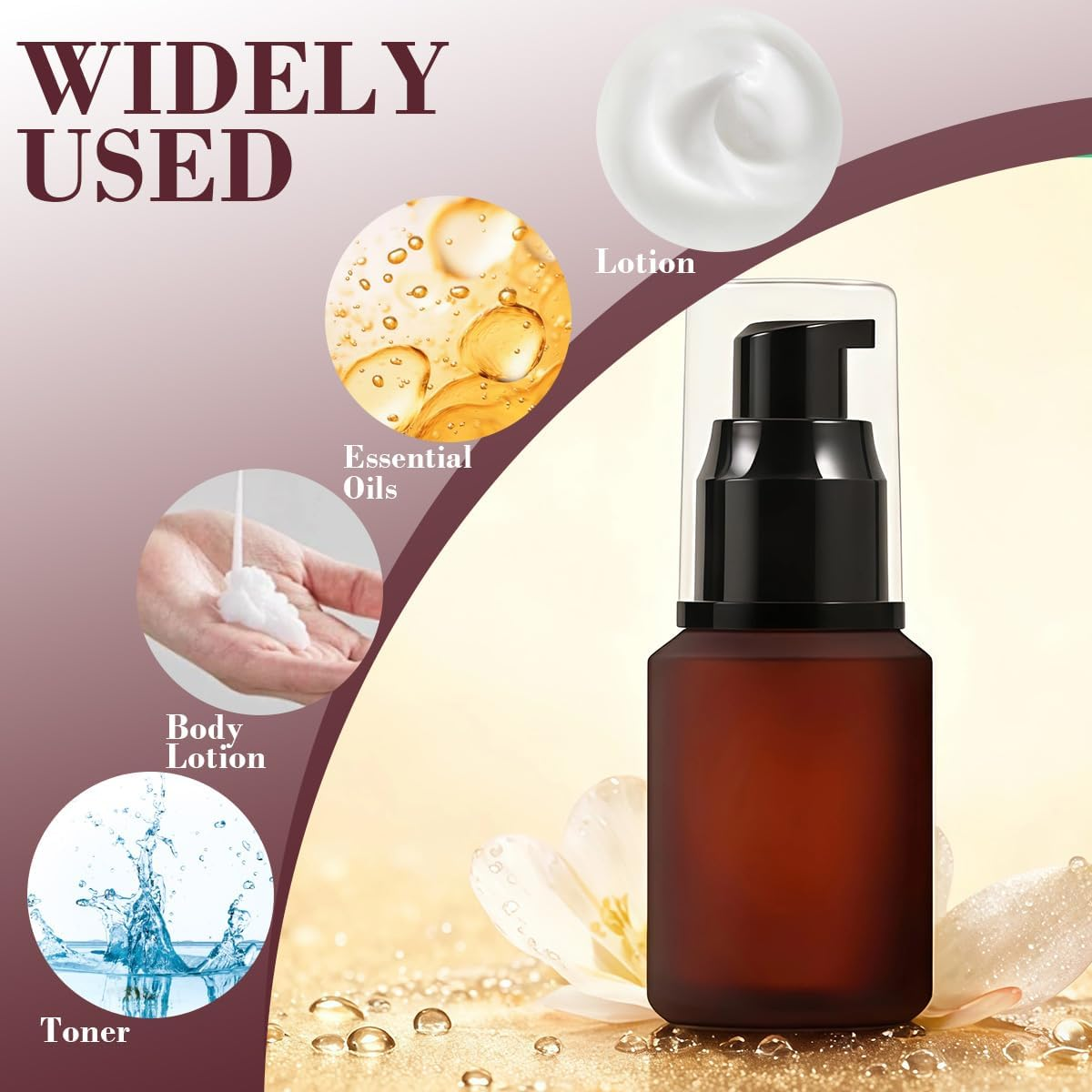 1PCS 60Ml/2Oz Empty Refill Frosted Rose Red Glass Cream Lotion Pump Bottle Cosmetic Makeup Emulsion Toiletries Liquid Storage Holder Travel Packing Container with Clear Dust Cap (60Ml Rose Red) image number 5