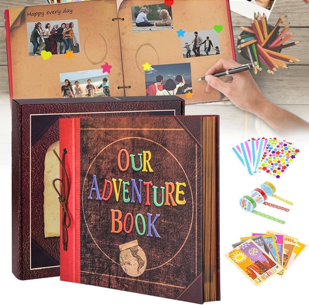 Our Adventure Book 12X12 Inch - Handmade Scrapbook Album for Travel, Wedding, Writing - 60 Pages DIY Memory Album - Perfect for Anniversary, Friends, Family, and Couple Gifts (12In-Adventure Book)