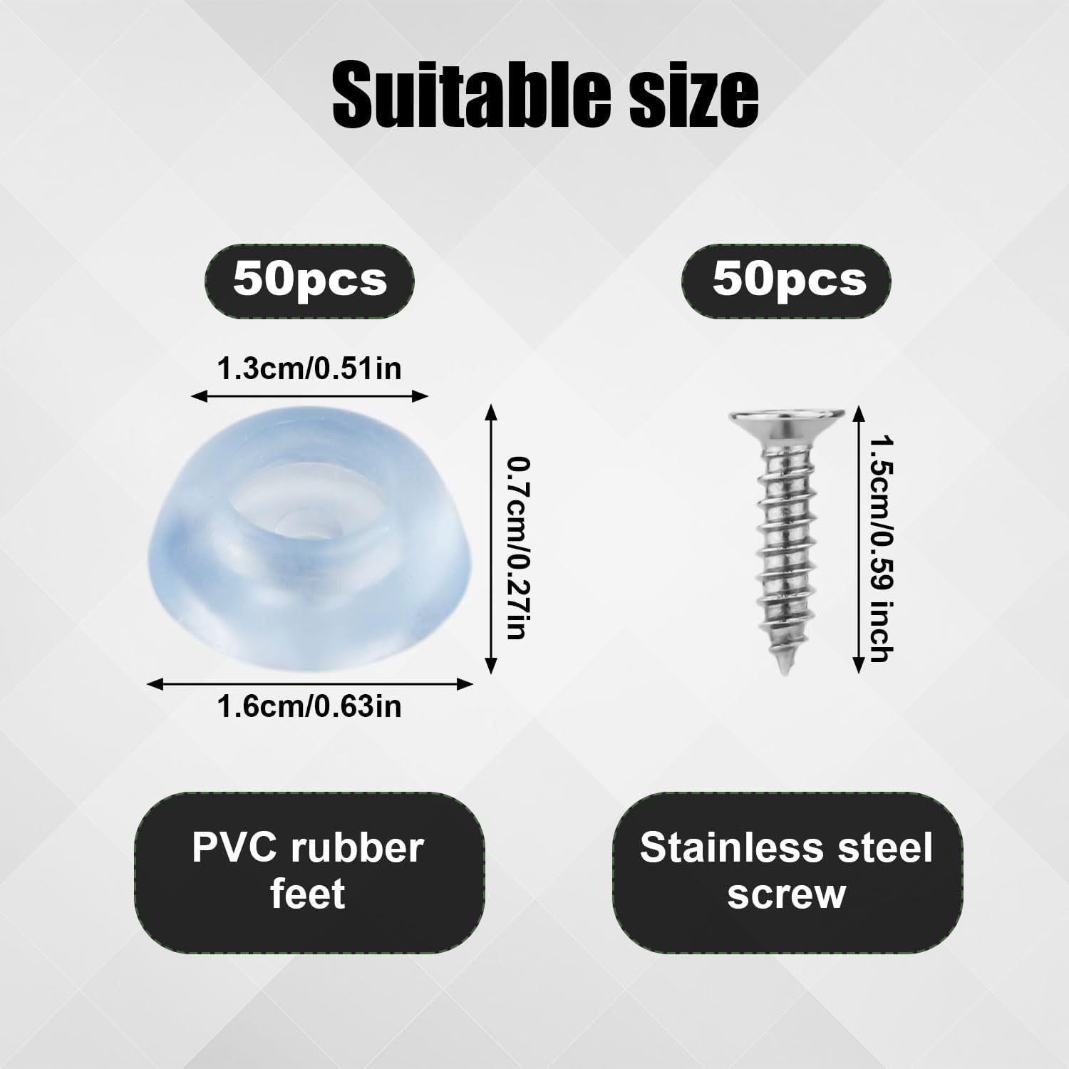 Rubber Feet, 50Pcs Cutting Board Feet Non Slip Bumpers with Stainless Steel Screws round Cutting Board Legs Pad for Furniture Kitchen Appliances image number 3