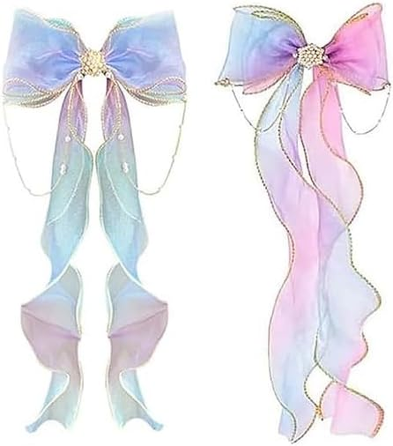 Gorise 4 Pieces Colorful Hair Bows Ribbons Colorful Butterfly Long Ribbons Accessories Alligator Clips for Girls Women Gifts for Wedding Birthday Party image number 1