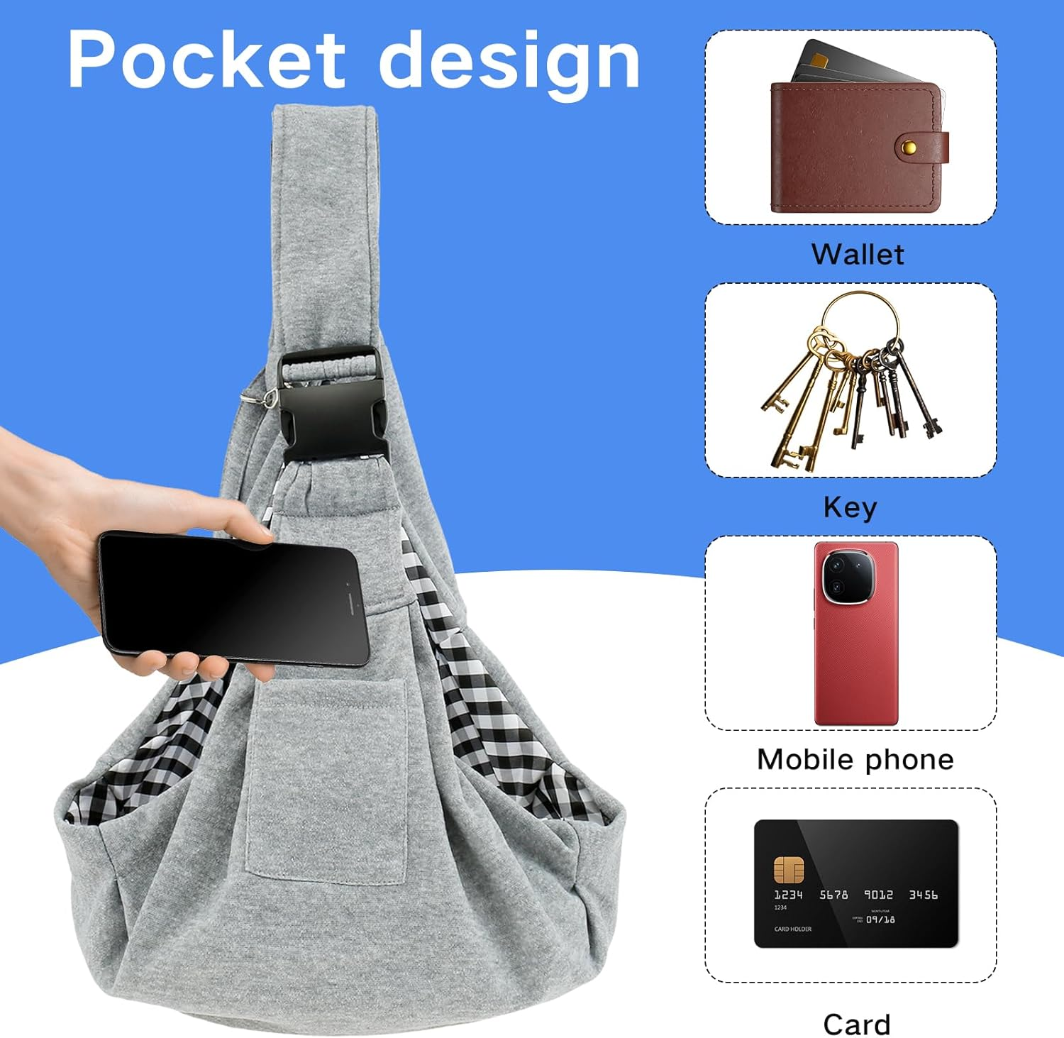 Dog Sling Carrier Pet Sling Carrier with Adjustable Strap Dog Sling Carrier Bag with Front Pocket Breathable Pet Carrier Bag for Puppy Small Dog Cat Hands Free Pet Carrier Sling Bag for Outdoor Travel image number 6