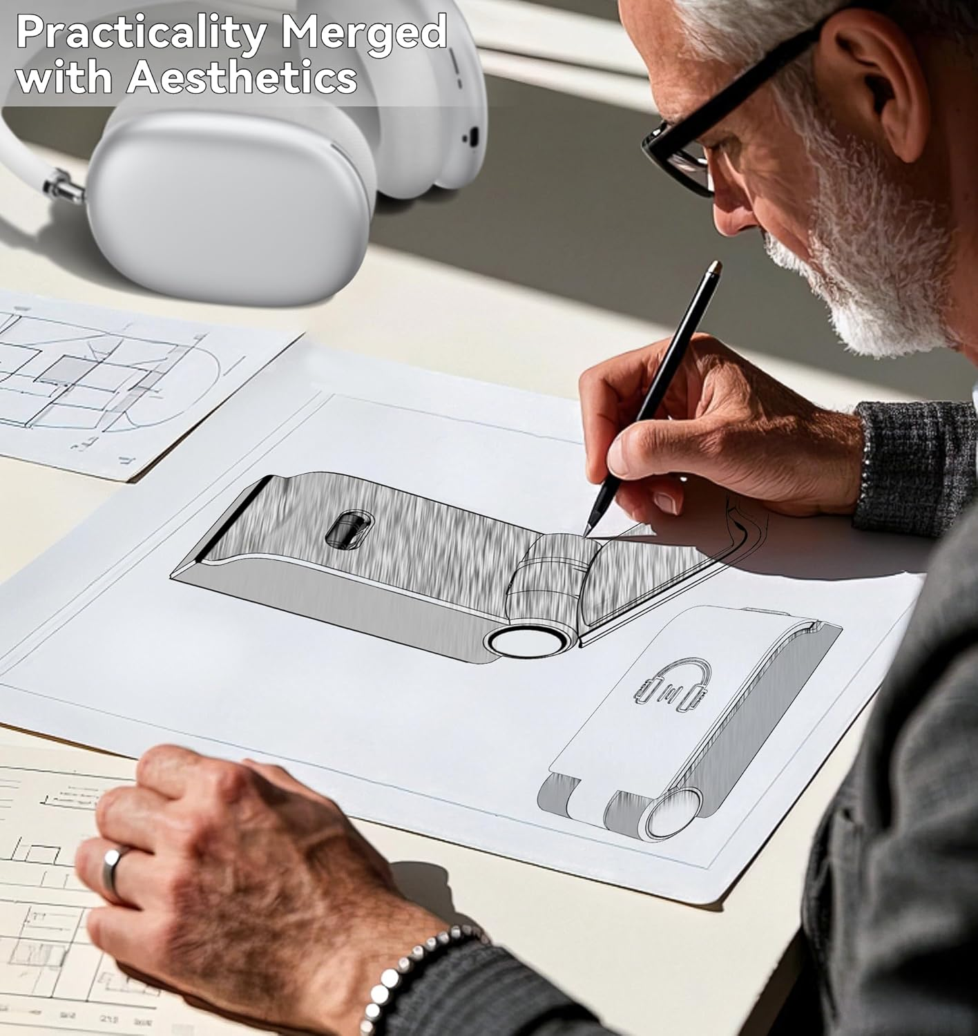 Headphone Stand, Wall Mount Headset Hanger, Gaming Headphone Holder Hook Clip, Foldable Headset Stand Desk Holder for PC Earphone Accessories, Black image number 5