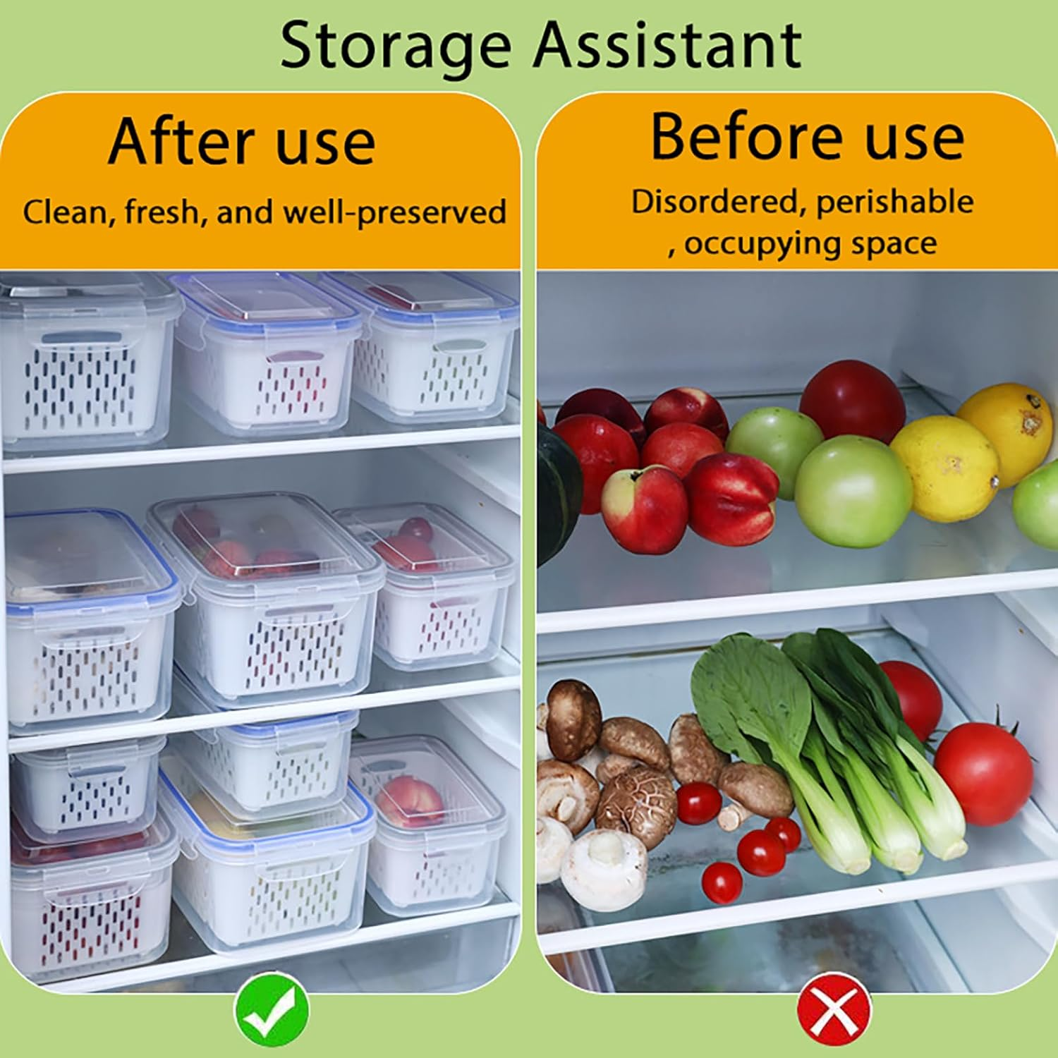 3 Pack Food Containers, Large Capacity Bpa-Free Plastic Box with Lid and Strainer for Fruits and Vegetables, Stackable Fresh Food Storage Containers for Kitchen Storage & Organisation（Grey） image number 4