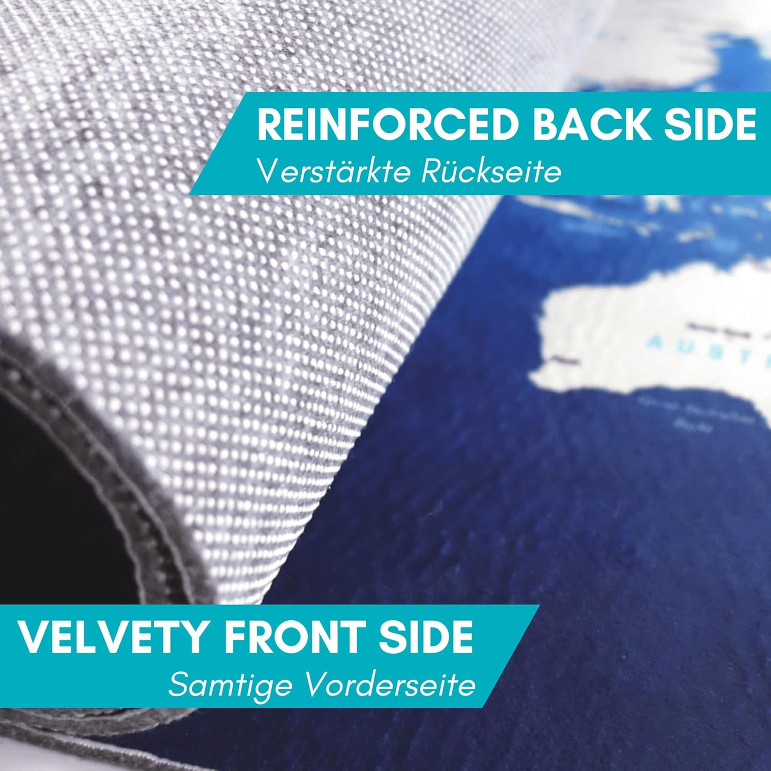 World Map XXL 51 X 28 Inches, Travel Pin Board with Fleece Surface in Modern Wall Art Design, 20 Flag Push Pins Included image number 1