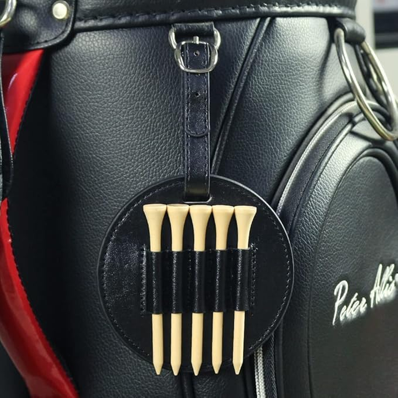 Golf Teg Sets Tees Organizerleather Golf Tee Holder Hooks to Golf Bag Belt Clip,Fits Golf Bag,Includes Five Tees image number 5