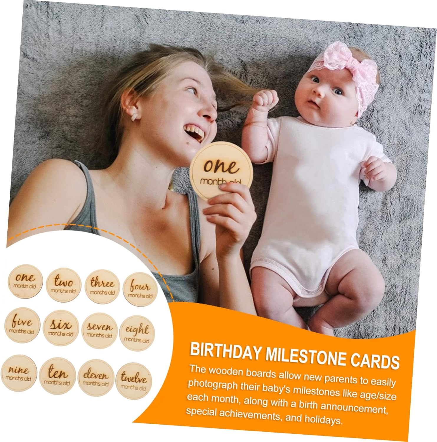 SECFOU 12Pcs Wooden Growth Recording Cards Milestone Photography Props for Newborns for Showers and Monthly Keepsakes image number 6