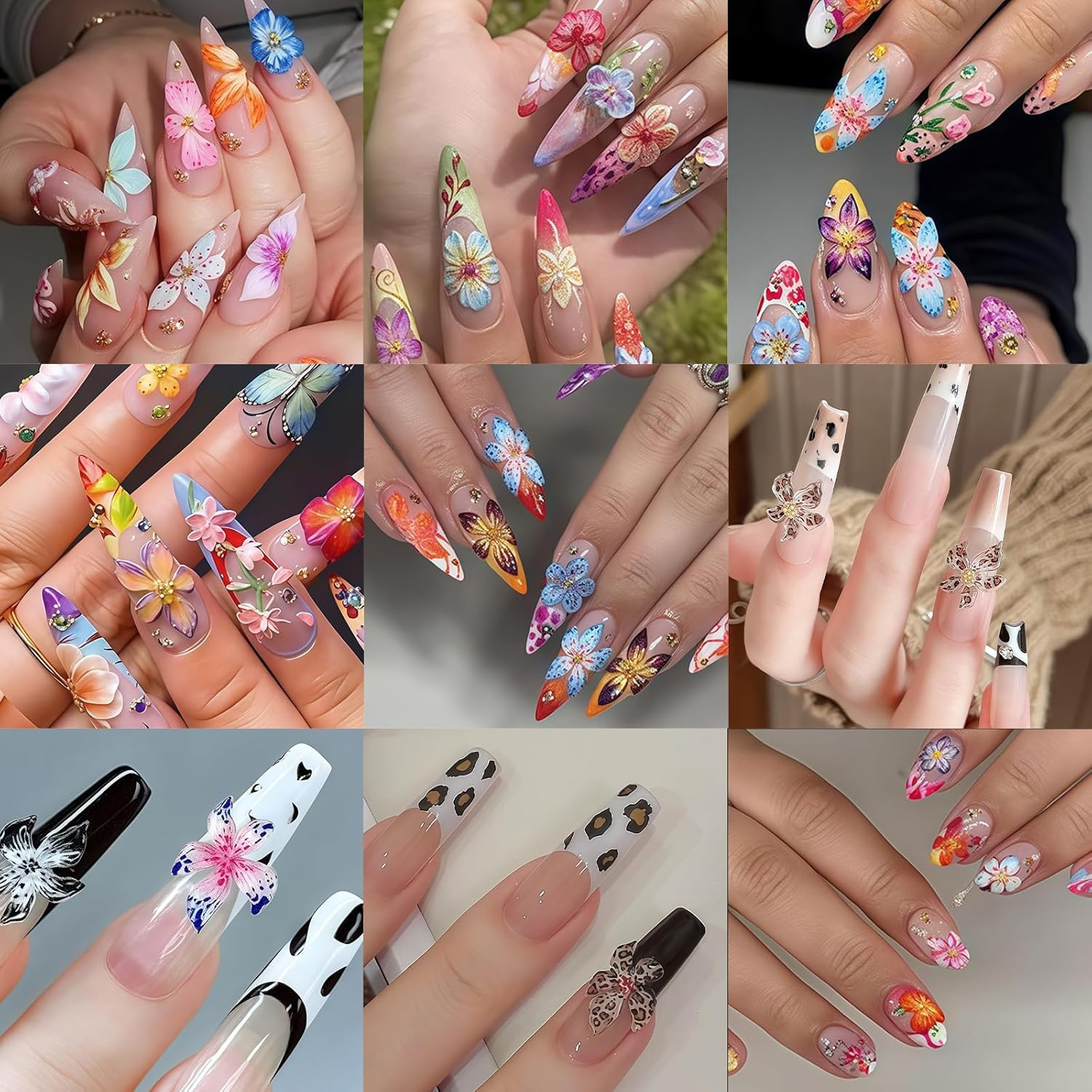 60 Pieces Charms Nails, 3D Flower Nail Art Charms, Colourful Flower Nail Gems for Women, Summer Nail Designs, DIY Nail Accessories