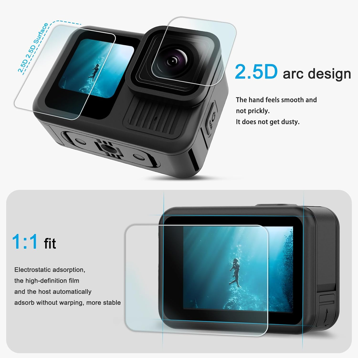 Fitstill [10Pcs] LCD Screen Protector Appliable for Go Pro Hero 13 Black,Tempered Glass Screen Cover Only for Hero 13 Black Action Camera Accessories,Ultra HD 9H Hardness,Scratch Resistant image number 5