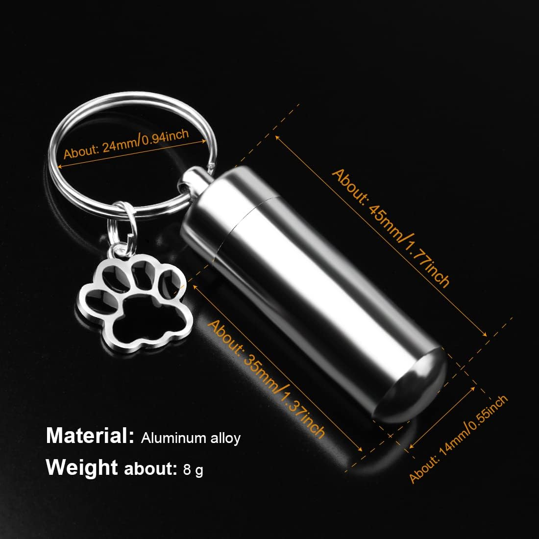 Chunlongfour Waterproof Cremation Pet Urns Keychain for Dogs Ashes, Cylinder Cat Dog Urn for Pet Ashes Cremation Keepsake Memorial Ashes Jewelry Pend - Cylinder Silver 2 Pcs image number 2