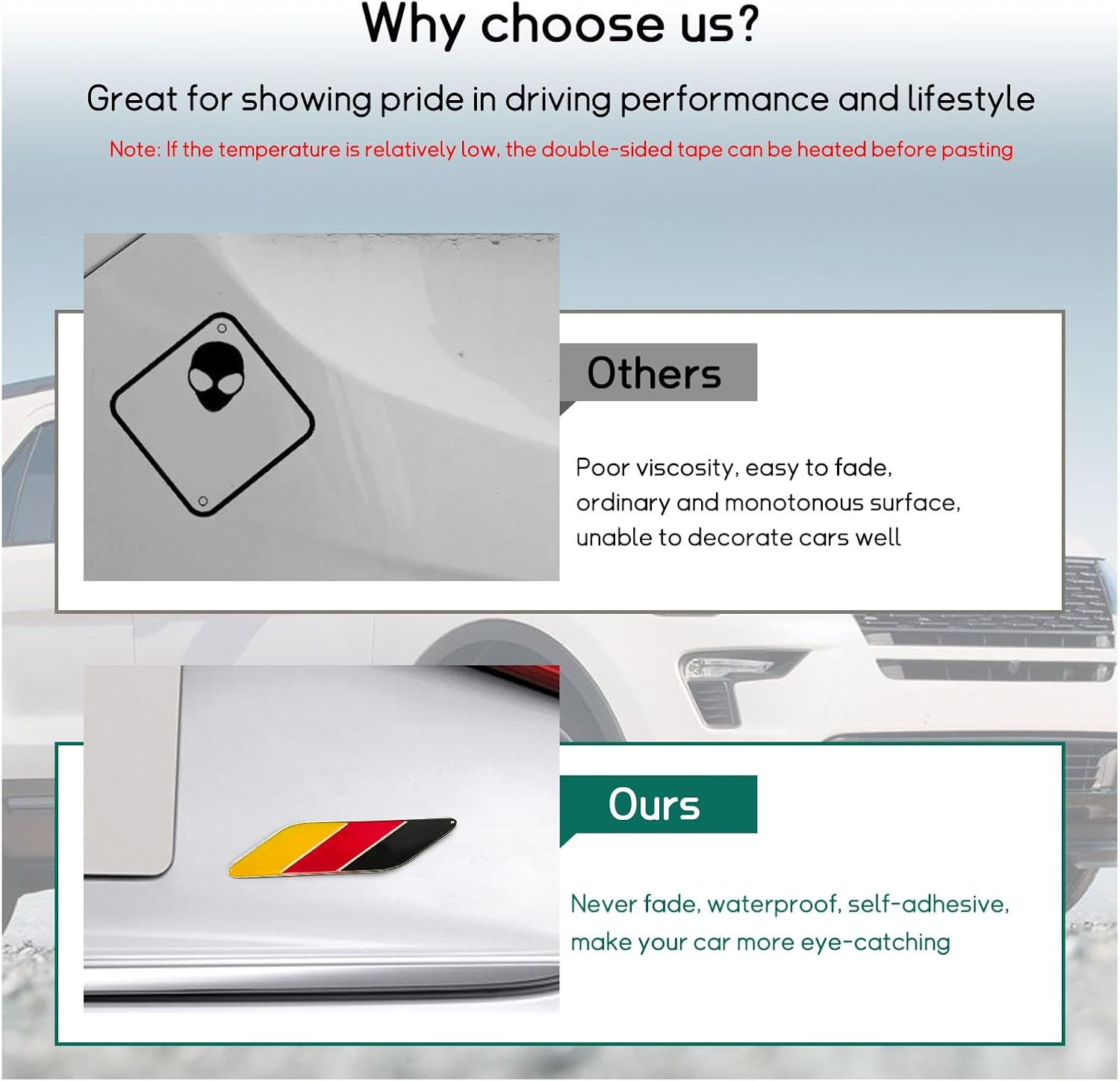 Dickno 2 PCS 3D Tricolor Flag Emblem, Aluminum Car Front Fender Badge Sign Emblem, Auto Stickers and Declaration Decals, Universal Exterior Decor Accessories for All Vehicles (Germany) - Multi-Coloured image number 4