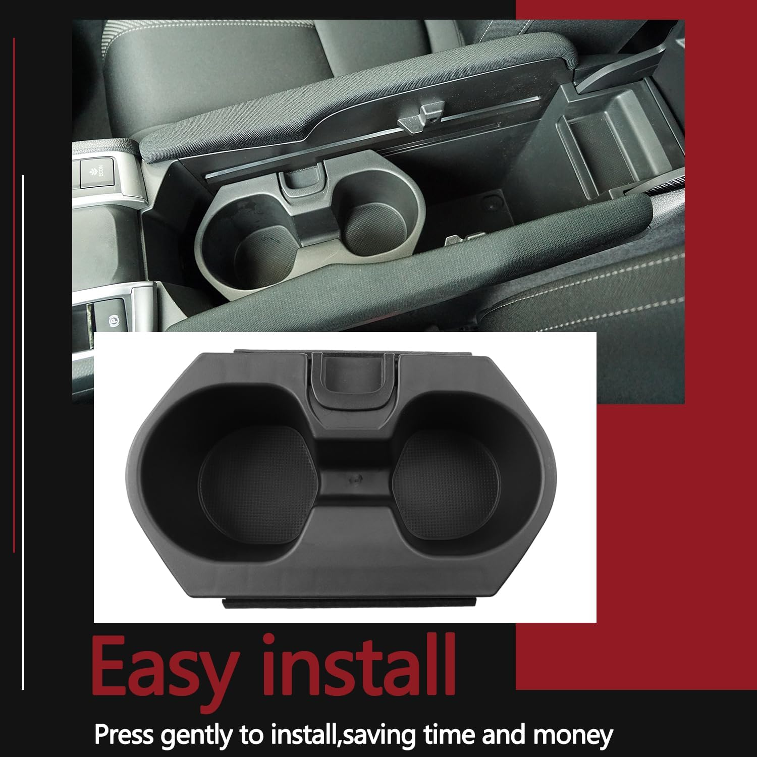 Cup Holder Insert Accessories for Honda Civic 2016-2021 Lx Ex Si Sport Hatchback Coupe Sedan Insight,Center Console Drink Bottle Cup Holder Adapter Replace 83446-TBA-A01ZA (Black) image number 1