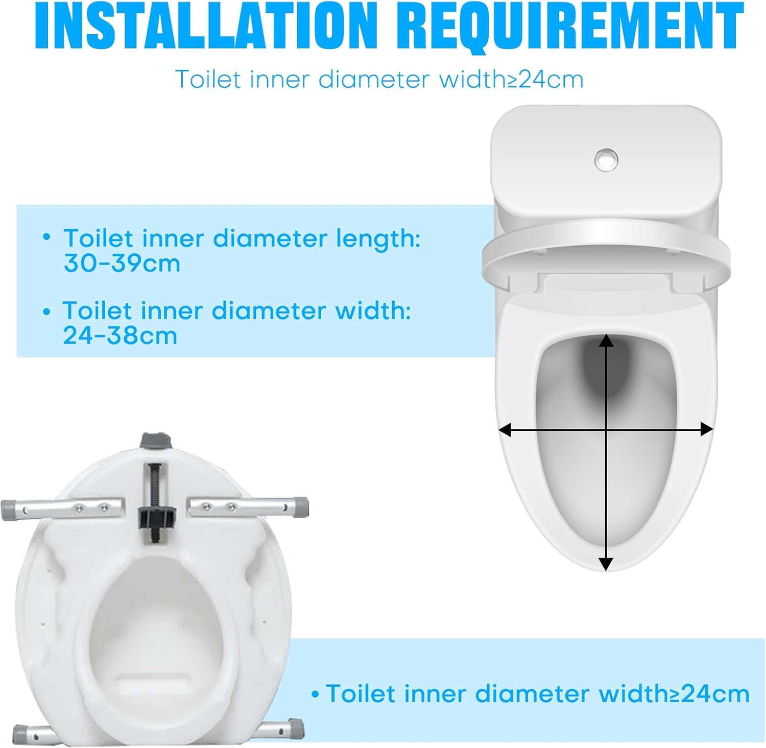 Toilet Seat Risers for Seniors with Handle, 150Kg Elevated Toilet Seat with Storage Bag, Adjustable Height, Bathroom Shower Chair for Elderly, Handicap, Pregnant, Injured (With Lid) image number 4