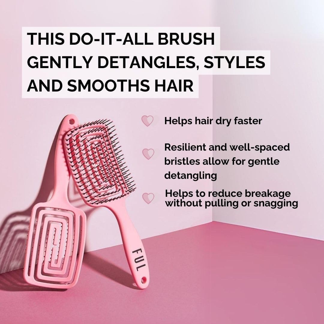 FUL Pink Vented Hair Brush | for Fast Blow Dry | Detangling Hair Brush | Minimises Friction | Ideal for Travel | Suitable for All Hair Types image number 3
