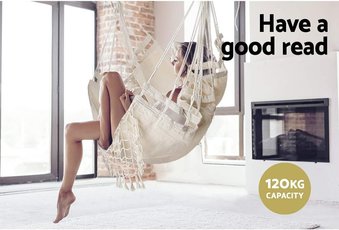 Gardeon Hammock, Single or Double Size Chair Portable Camping Swing Hanging Chairs Hammocks Patio Backyard Porch Outdoor Indoor Furniture, with Stand Firm Structure Cream image number 2