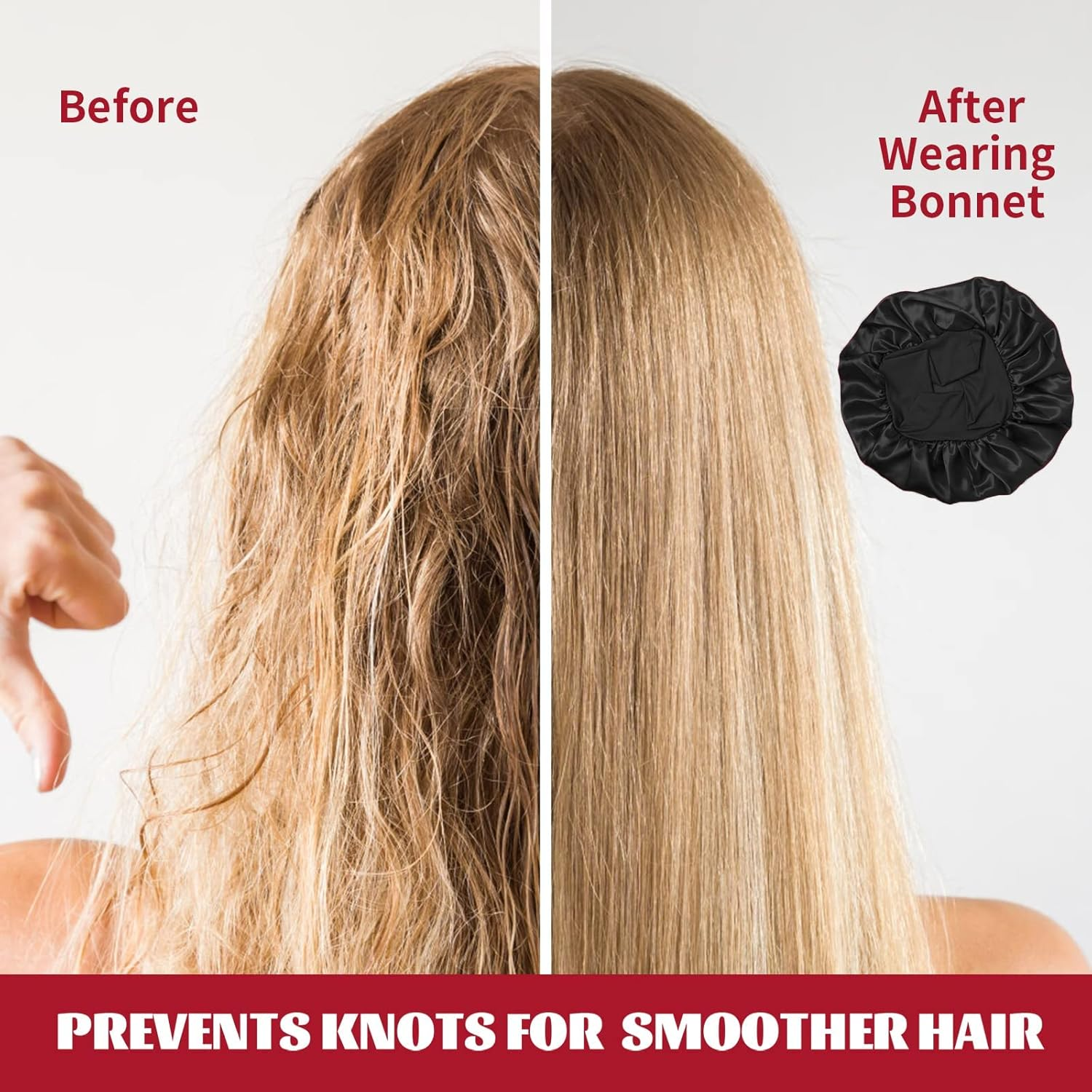 Heatunk 2Pcs Silk Hair Bonnets for Sleeping - Satin Sleep Caps with Soft Elastic Band for Curly Hair Protection (Black Gold) image number 3