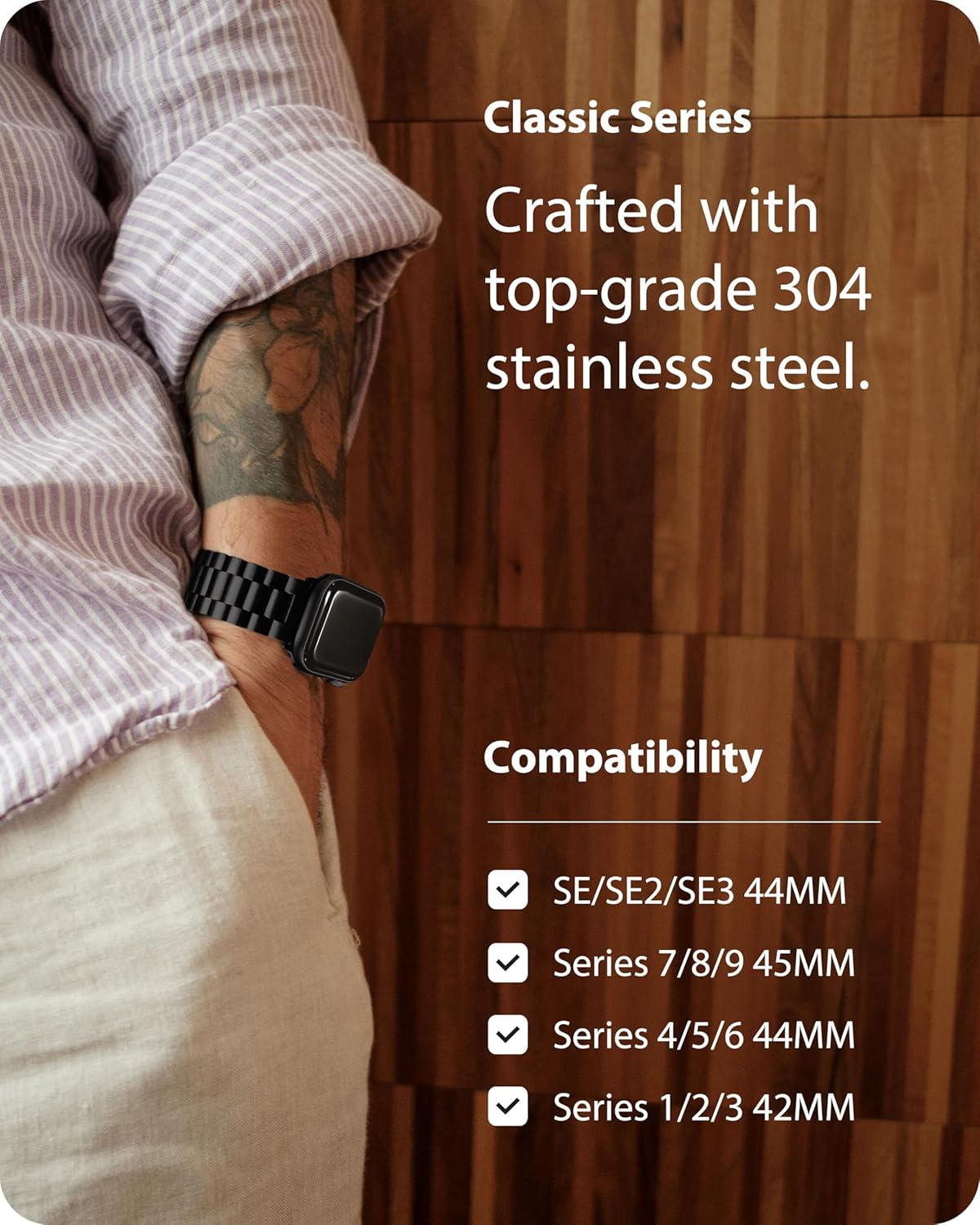 Fullmosa Compatible for Apple Watch Band 45Mm 44Mm 42Mm, Stainless Steel Iwatch Band with Case for Apple Watch Series 9 8 7 6 5 4 3 2 1 & Iwatch SE 3/2/1,45Mm 44Mm 42Mm Black image number 5