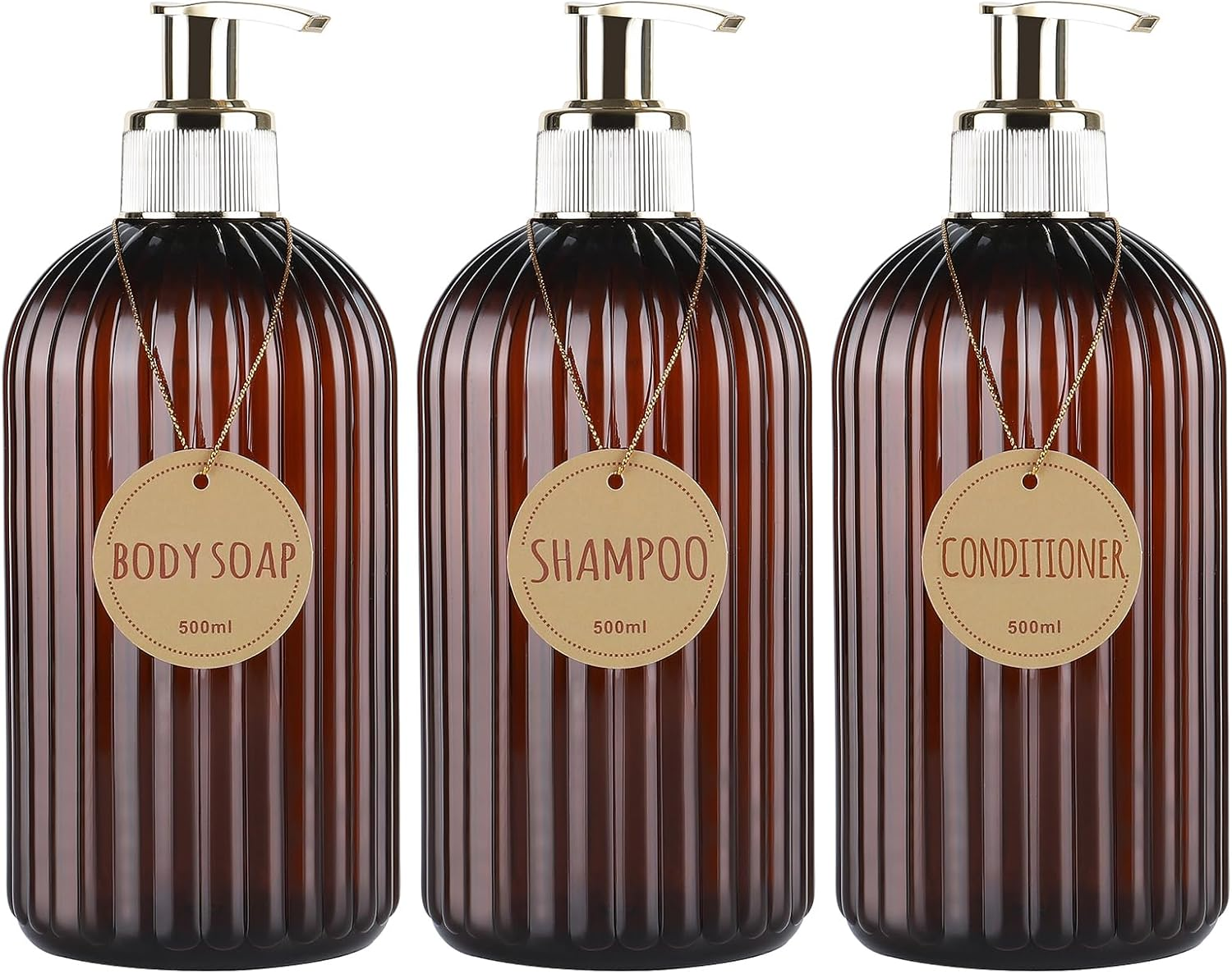 DEROANBOTT Bathroom Shampoo and Conditioner Dispenser, Reusable Plastic Bottles for Shampoo and Shower Gel, with Waterproof Labels, Soap Dispenser with Pump (Black)