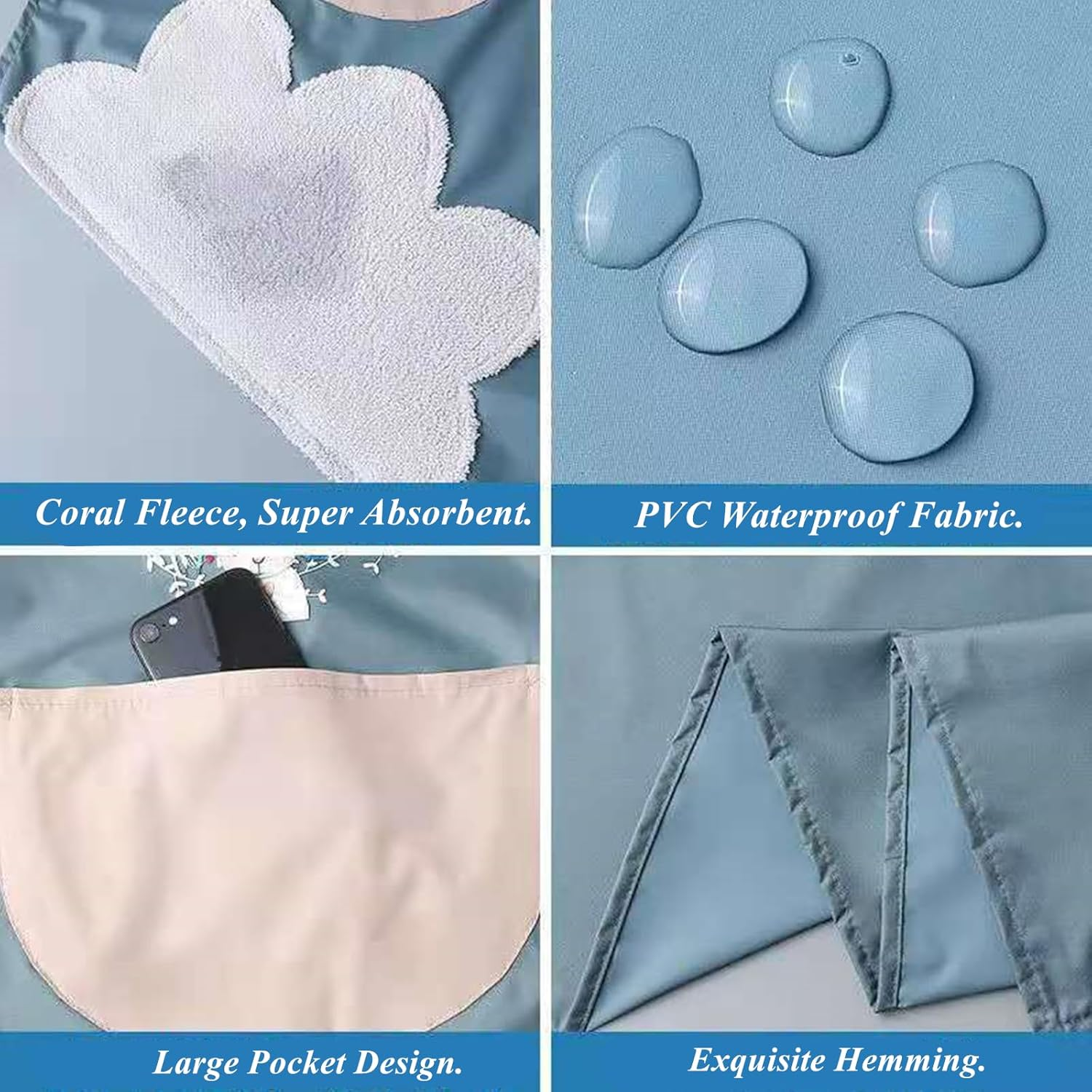 2Pcs Waterproof and Oil-Proof Aprons for Kitchen, Cooking Aprons with Pockets, Adjustable Kitchen Bib Aprons for Women Men Chef, Can Wipe Hands, Blue/Pink. image number 2