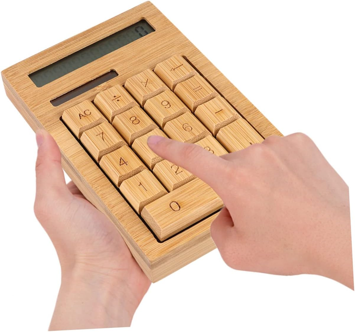 PLAFOPE Portable Bamboo Solar Calculator 18-Key Compact Electronic Calculator Right Angle Keys for Office, School, and Home Use image number 4