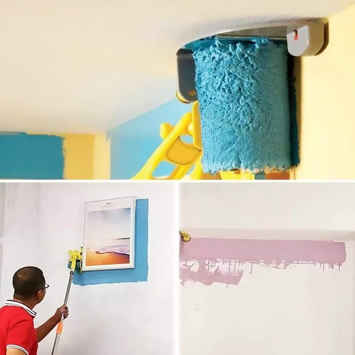 Paint Edger Roller Brush,Multifunctional Hand-Held Clean-Cut Paint Edger Roller Brush Portable Tool Kit, Pole Mountable Paint Edger with Roller and Brush for Home Room Wall Ceiling Painting image number 3