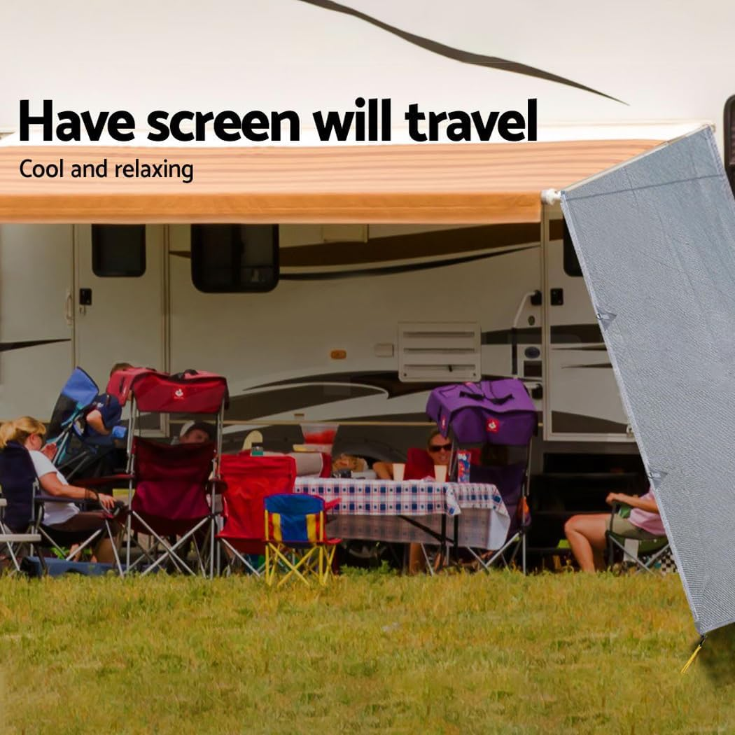 Caravan Privacy Screens Roll Out Awning Sun Shade End Wall Side Grey (Grey, 1.95 X 3.4M) image number 2