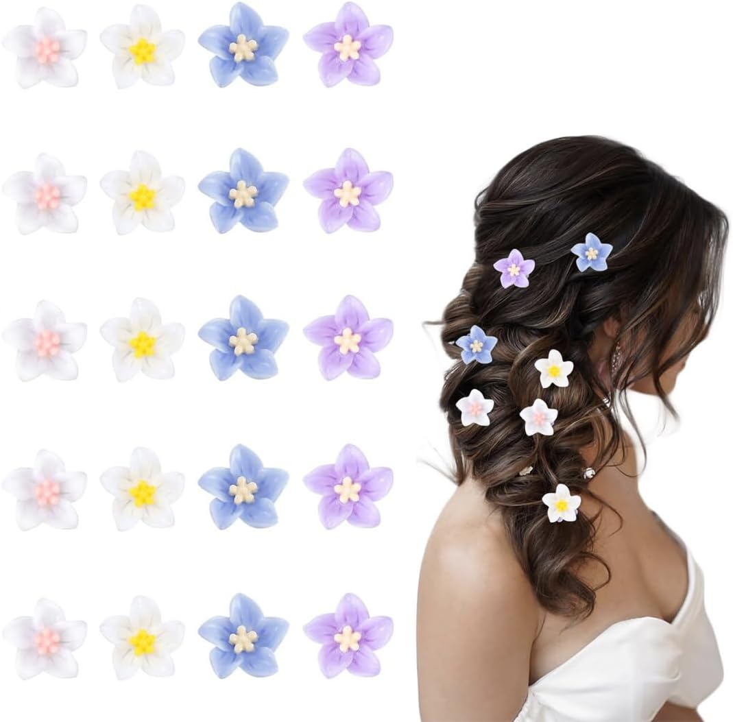 WUSJCOF Pack of 20 Colourful Hair Flowers Hair Clips Communion Wedding Girls Ladies 4 Ceremony Accessories image number 3