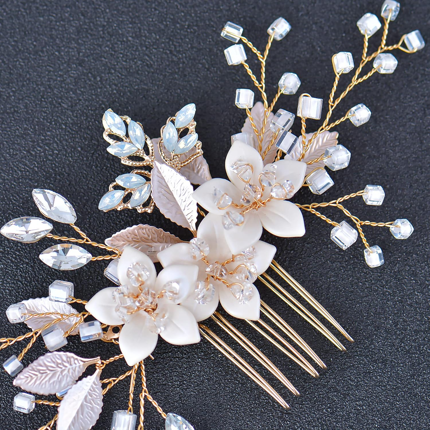 Gold Hair Comb Clip Bridal Crystal Hair Accessories for Brides, Bridesmaid, Prom, Party, Bridal Hair Piece (Comb) image number 1