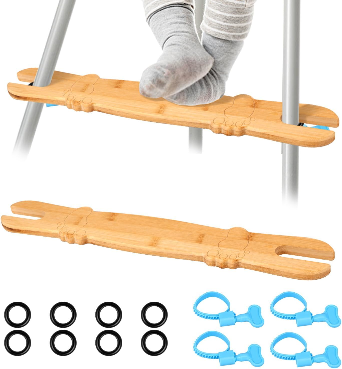 2Pack Baby High Chair Foot Rest Universal Bamboo High Chair Footrest Adjustable Height with Rubber Ring Compatible for Most Highchairs (Color B)