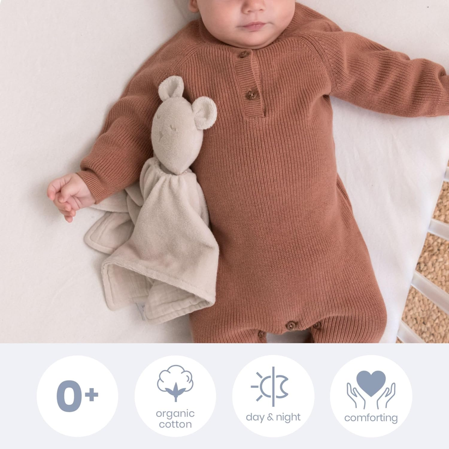 DOOMOO You&Me Baby Cuddle Blanket - Comforter Made of 2 Textile Bodies - Made of Organic Cotton and Organic Terry Cloth - Oeko-Tex Certified - Gift Idea for Birth - Almond